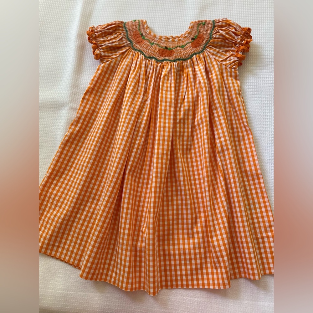 Marmellata Orange Checkered Smocked Dress. Like new condition